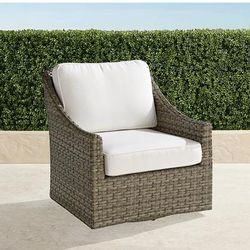 Ashby Swivel Lounge Chair with Cushions in Putty Wicker - Standard, Resort Stripe Air Blue - Frontgate