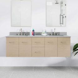 Randolph Morris Mia 72 Inch Floating Vanity with Square Undermount Sink - Light Oak / Gray Quartz RMV50-72LO-SGQ
