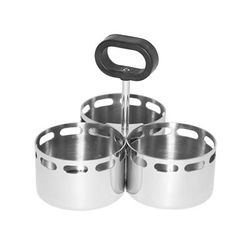 Service Ideas SB-72 3 Compartment Round Condiment Caddy - Stainless Steel