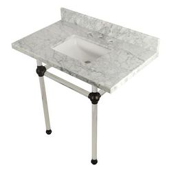 "Kingston Brass KVPB36MASQ5 Templeton 36" x 22" Carrara Marble Vanity Top with Clear Acrylic Console Legs, Carrara Marble/Oil Rubbed Bronze - Kingston Brass KVPB36MASQ5"