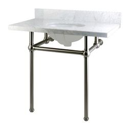 "Kingston Brass KVPB36MB8 Templeton 36" x 22" Carrara Marble Vanity Top with Brass Console Legs, Carrara Marble/Brushed Nickel - Kingston Brass KVPB36MB8"