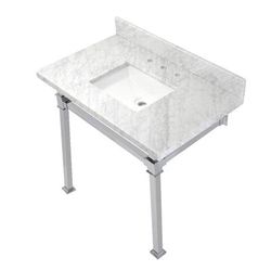 Kingston Brass KVPB36MSQ1 Monarch 36-Inch Carrara Marble Console Sink, Marble White/Polished Chrome - Kingston Brass KVPB36MSQ1