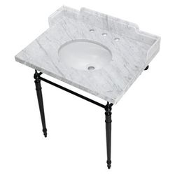 "Kingston Brass LMS3022M80 Habsburg 30" Carrara Marble Console Sink with Brass Legs, Marble White/Matte Black - Kingston Brass LMS3022M80"