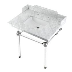 "Kingston Brass LMS3030MASQ1 Pemberton 30" Carrara Marble Console Sink with Acrylic Legs, Marble White/Polished Chrome - Kingston Brass LMS3030MASQ1"