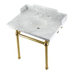 "Kingston Brass LMS3030MB7 Pemberton 30" Carrara Marble Console Sink with Brass Legs, Marble White/Brushed Brass - Kingston Brass LMS3030MB7"