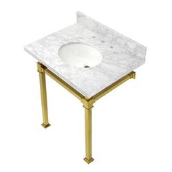 Kingston Brass KVPB30MOQ7 Monarch 30-Inch Carrara Marble Console Sink, Marble White/Brushed Brass - Kingston Brass KVPB30MOQ7