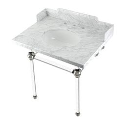 "Kingston Brass LMS3030MA6 Pemberton 30" Carrara Marble Console Sink with Acrylic Legs, Marble White/Polished Nickel - Kingston Brass LMS3030MA6"