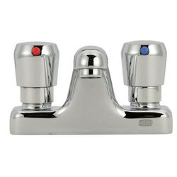 Zurn Industries Z86500-XL Deck Mount Metering Faucet w/ 4 1/4" Cast Spout & Push Button Caps - 1.0 gpm Spray Outlet, Chrome