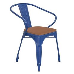 Flash Furniture CH-31270-BL-PL1T-GG Stacking Armchair w/ Vertical Slat Back & Wood Seat - Steel, Blue