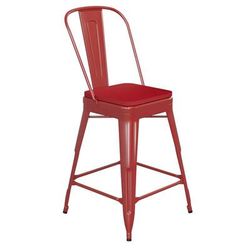 Flash Furniture CH-31320-24GB-RED-PL2R-GG Counter Height Commercial Bar Stool w/ Removable Back & Wood Seat - Steel, Red