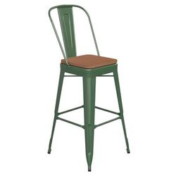 Flash Furniture CH-31320-30GB-GN-PL2T-GG Bar Height Commercial Bar Stool w/Removable Back and Wood Seat - Steel, Green