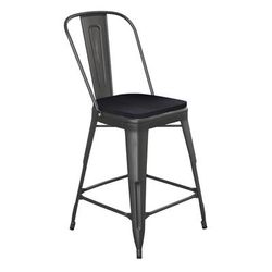 Flash Furniture ET-3534-24-BK-PL1B-GG Counter Height Commercial Bar Stool w/ Curved Back & 24" Wood Seat, Black