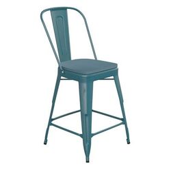 Flash Furniture ET-3534-24-KB-PL1C-GG Counter Height Commercial Bar Stool w/ Curved Back & 24" Wood Seat, High Kelly Blue -Teal