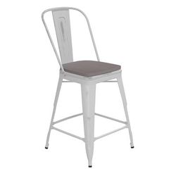 Flash Furniture ET-3534-24-WH-PL1G-GG Counter Height Commercial Bar Stool w/ Curved Back & 24" Wood Seat, White