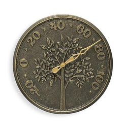 Woodland Tree Outdoor Wall Clock & Thermometer - Thermometer, Bronze/Thermometer - Grandin Road
