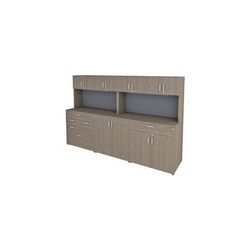 9' Custom Counter Height Workstation with Locking Storage Hutch and Tackboard