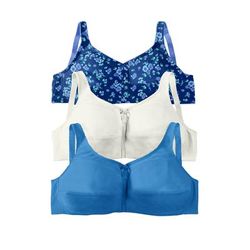 Plus Size Women's 3-Pack Cotton Wireless Bra by Comfort Choice in Evening Blue Pack (Size 40 B)