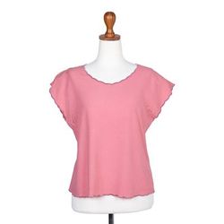 'Embroidered Short-Sleeve Pink Rayon Blouse from Bali'