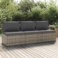 vidaXL Divano da Giardino a 3 Posti con Cuscini in Polyrattan Grigio