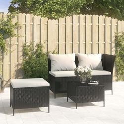 vidaXL Set Divani da Giardino 3 pz con Cuscini Nero in Polyrattan