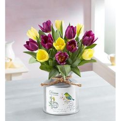 1-800-Flowers Seasonal Gift Delivery Spring Passion Tulip Bouquet 15 Stems W/ Country Roads Milk Jug