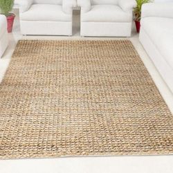 Hand Woven Brown & Taupe Striped Jute Rug by Tufty Home