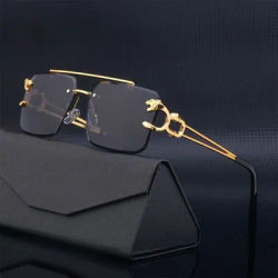 Lunettes de soleil léopard sans bords, carrées, Double pont, Vintage, pour femmes et hommes, UV400, Steampunk, nuances rétro