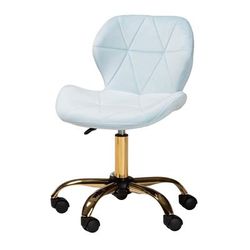 Savara Contemporary Glam And Luxe Grey Velvet Fabric And Gold Metal Swivel Office Chair by Baxton Studio in Aqua Gold