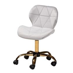 Savara Contemporary Glam And Luxe Grey Velvet Fabric And Gold Metal Swivel Office Chair by Baxton Studio in Grey Gold