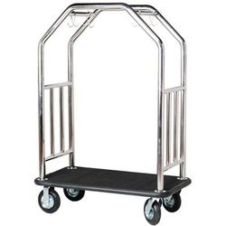 Hospitality 1 Source ESSSBB-8 Estate Series Bellman's Cart w/ Black Carpet - 48"L x 27"W x 71"H, Stainless Steel