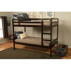 Sydney Twin/Twin Bunk Bed in Java with Linen Stone Mattresses - KFTTSYDJVLSTN4