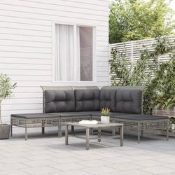 vidaXL Set Divani da Giardino 5 pz con Cuscini in Polyrattan Grigio