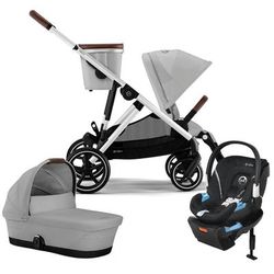 Cybex Gazelle S 2 + Cot + Aton 2 Travel System Bundle - Silver Frame / Lava Grey / Lavastone Black