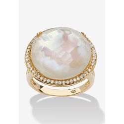 Women's .27 Tcw Genuine Mother-Of-Pearl And Cz Gold-Plated Sterling Silver Halo Ring by PalmBeach Jewelry in Silver (Size 7)
