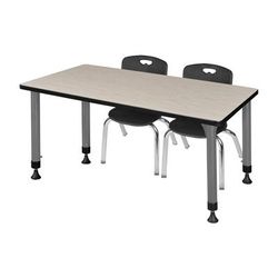 Regency Kee 66 x 30 in. Adjustable Classroom Table In Maple & 2 Andy 12 in. Stack Chairs In Black & Grey Base - Regency MT6630PLAPGY45BK