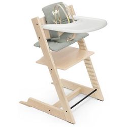 Tripp Trapp High Chair and Cushion with Stokke Tray -- Natural / Glacier Green