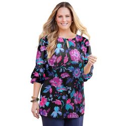 Plus Size Women's Liz&Me Keyhole Top by Liz&Me By Catherines in Black Multi Floral (Size 6X)