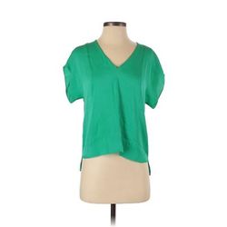 Milly Short Sleeve Silk Top Green V Neck Tops - Women's Size P