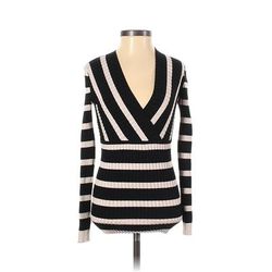 INC International Concepts Pullover Sweater: Black Stripes Tops - Women's Size P