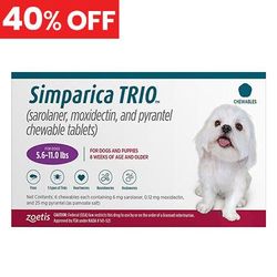 40% Off Simparica Trio For Dogs 5.6-11 Lbs (Purple) 6 Chews