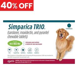 40% Off Simparica Trio For Dogs 44.1-88 Lbs (Green) 3 Chews