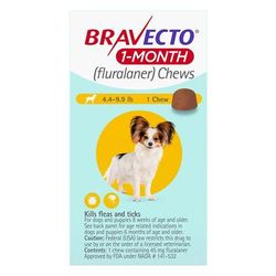 Bravecto 1-Month Chew For Toy Dogs 4.4-9.9lbs (Yellow) 1 Chew