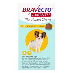 Bravecto 1 Month Chew For Toy Dogs 4.4 To 9.9lbs (Yellow) 1 Chew