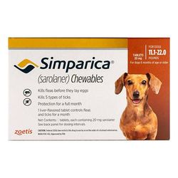 Simparica Oral Flea & Tick Preventive For Dogs 11.1-22 Lbs (Brown) 3 Doses