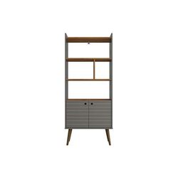 "Bogart 62.6" Mid-Century Modern Bookcase in Grey and Nature - Manhattan Comfort 254BMC50"