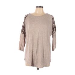 Bobeau 3/4 Sleeve Top Brown Crew Neck Tops - Women's Size Large