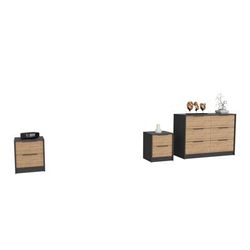 Kilgore 3 Bedroom Set, Nightstand + Nightstand + Drawer Dresser, Black / Pine - FM Furniture CBED81