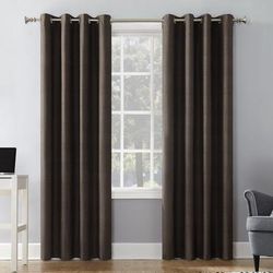 Wide Width Cameron Texture Grommet Window Panel by BrylaneHome in Walnut (Size 50" W 96" L)