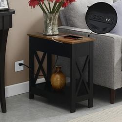 Oxford Flip Top End Table with Charging Station and Shelf - Convenience Concepts 303260BDWBL