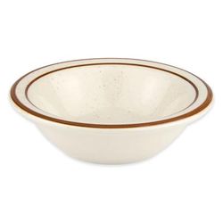 Libbey DSD-11 4 1/2" Round Desert Sand Fruit Dish - Speckled, (2) Brown Bands, White